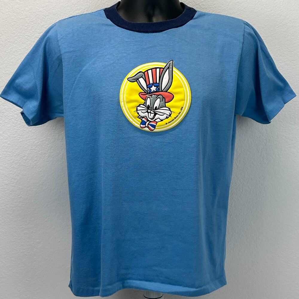Vintage 70s Bugs Bunny USA T Shirt M Medium Patriotic Independence Day Blue Tee